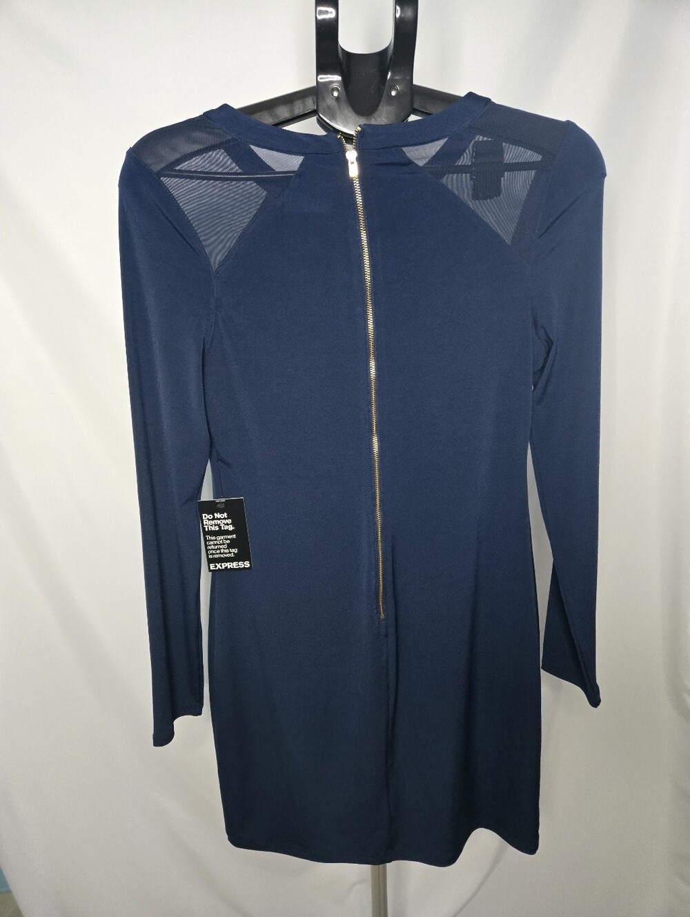 NWT Express Navy Mesh Shoulder Keyhole Evening Sheath Dress – Size M - Picture 3 of 5